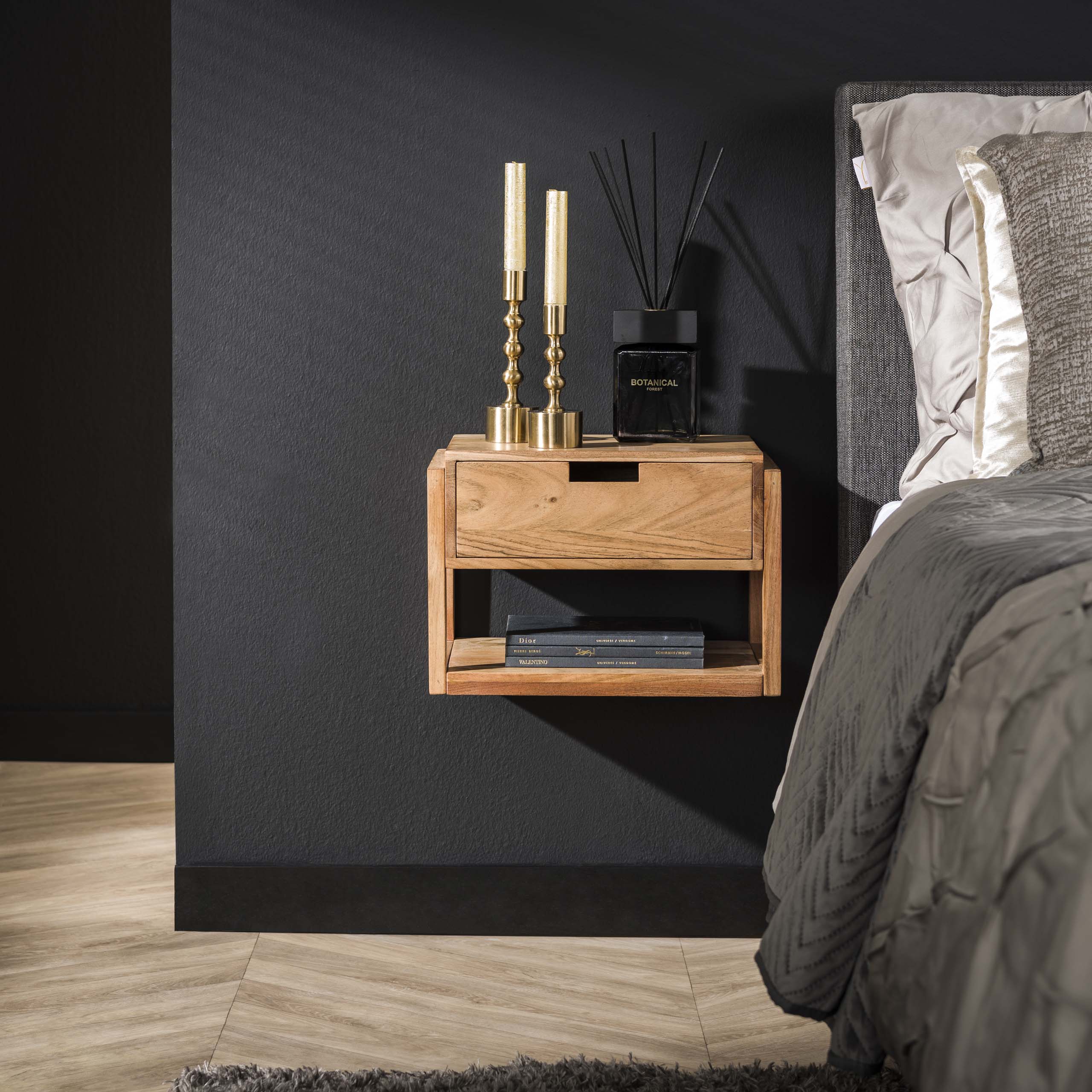 Nachtkastje houten frame zwevend 1 lade / Massief acacia – afbeelding 1