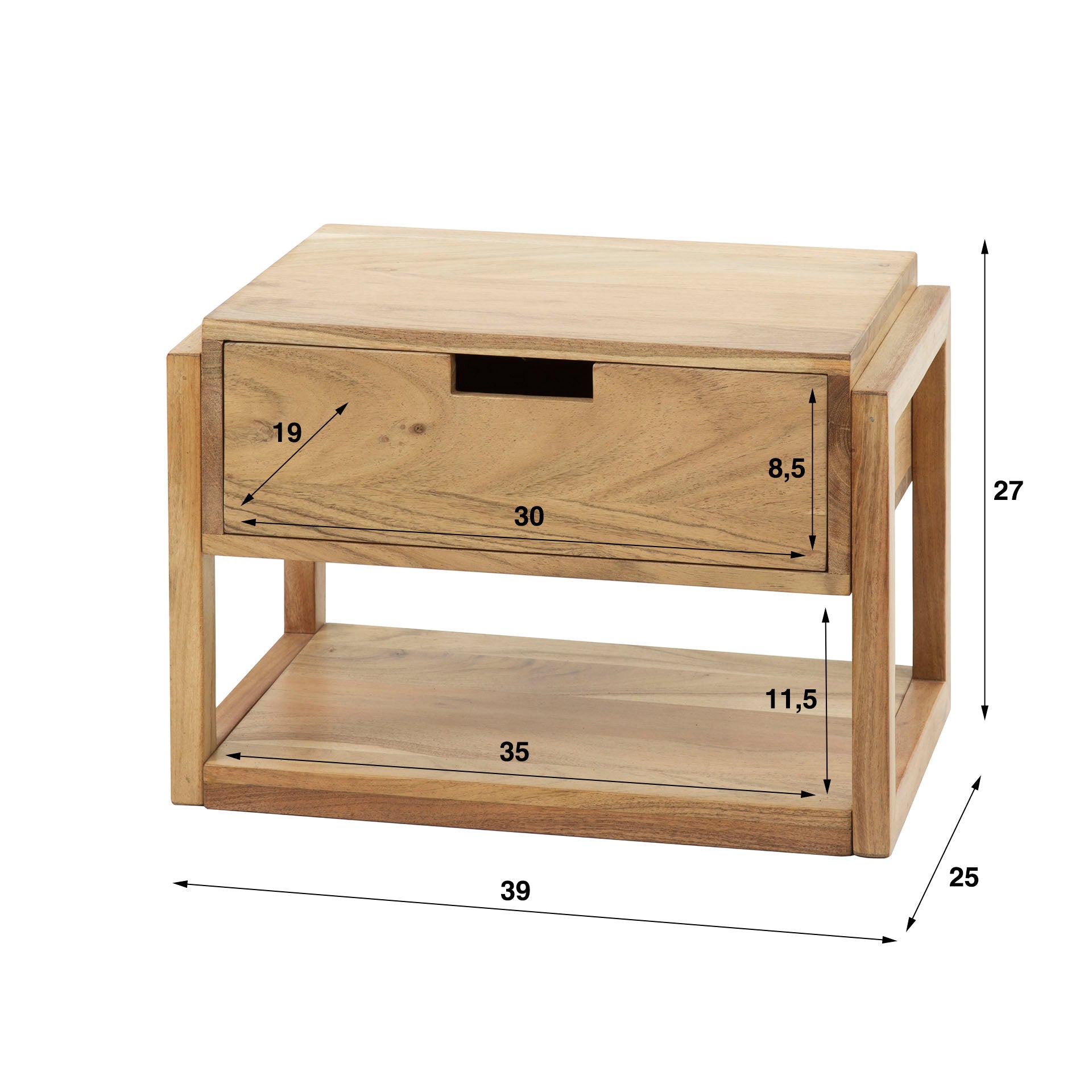 Nachtkastje houten frame zwevend 1 lade / Massief acacia – afbeelding 5