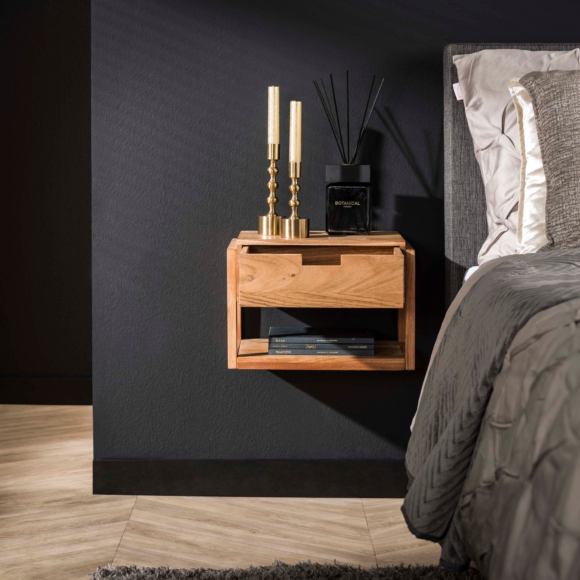 Nachtkastje houten frame zwevend 1 lade / Massief acacia – afbeelding 2