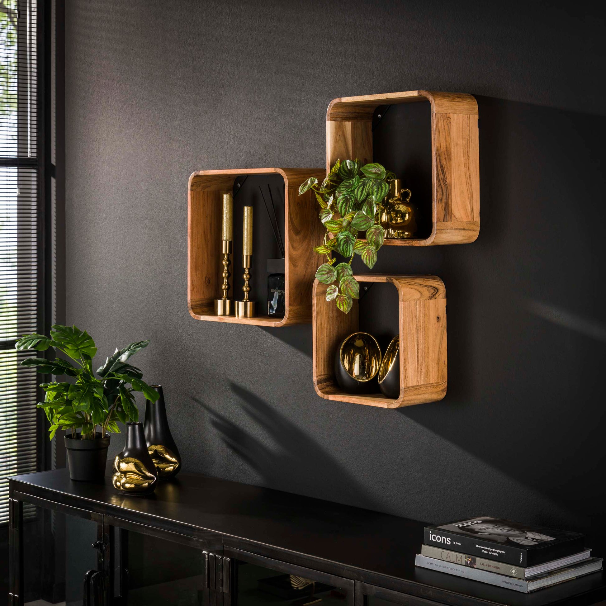 Wandschap Box set van 3 / Massief acacia – afbeelding 1