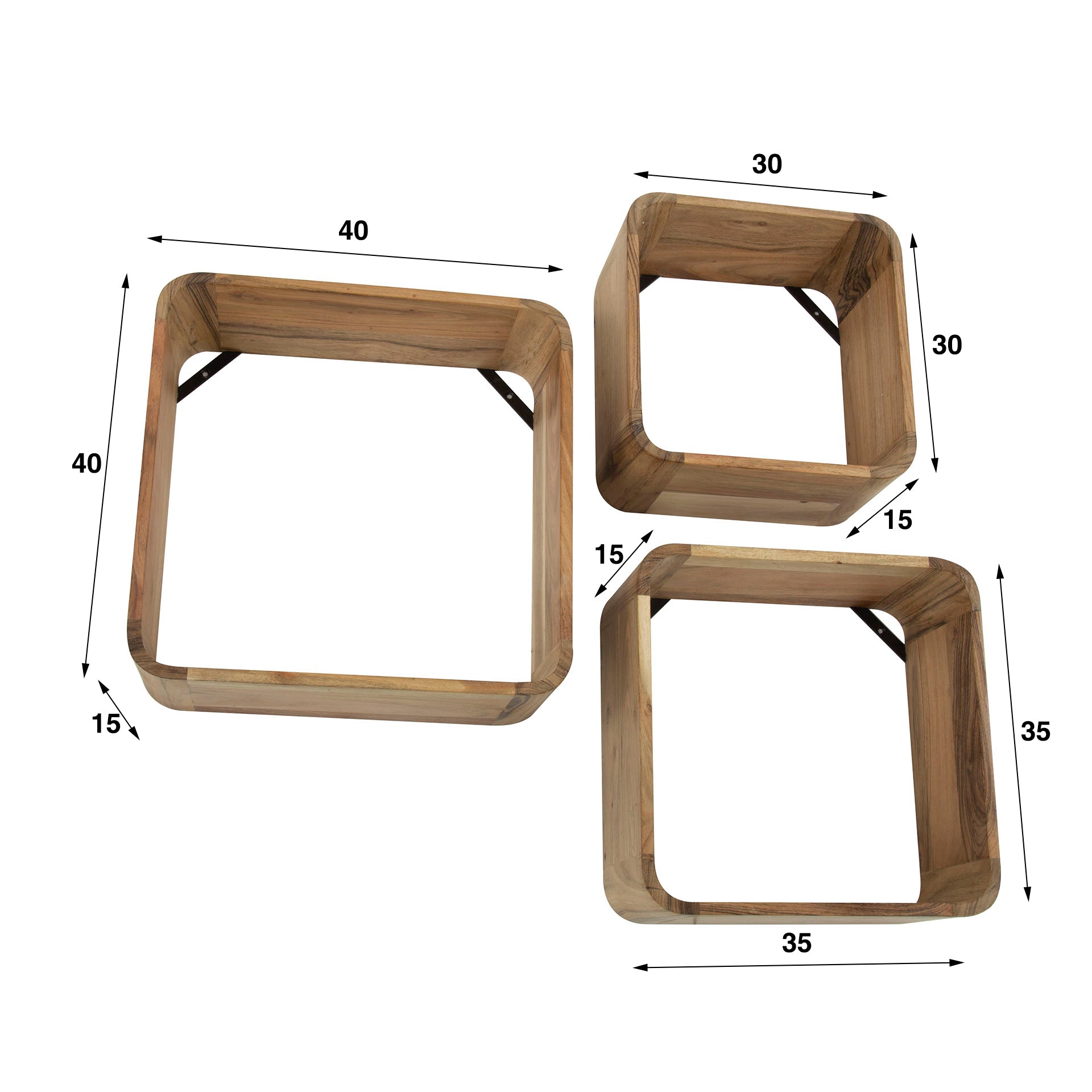 Wandschap Box set van 3 / Massief acacia – afbeelding 4