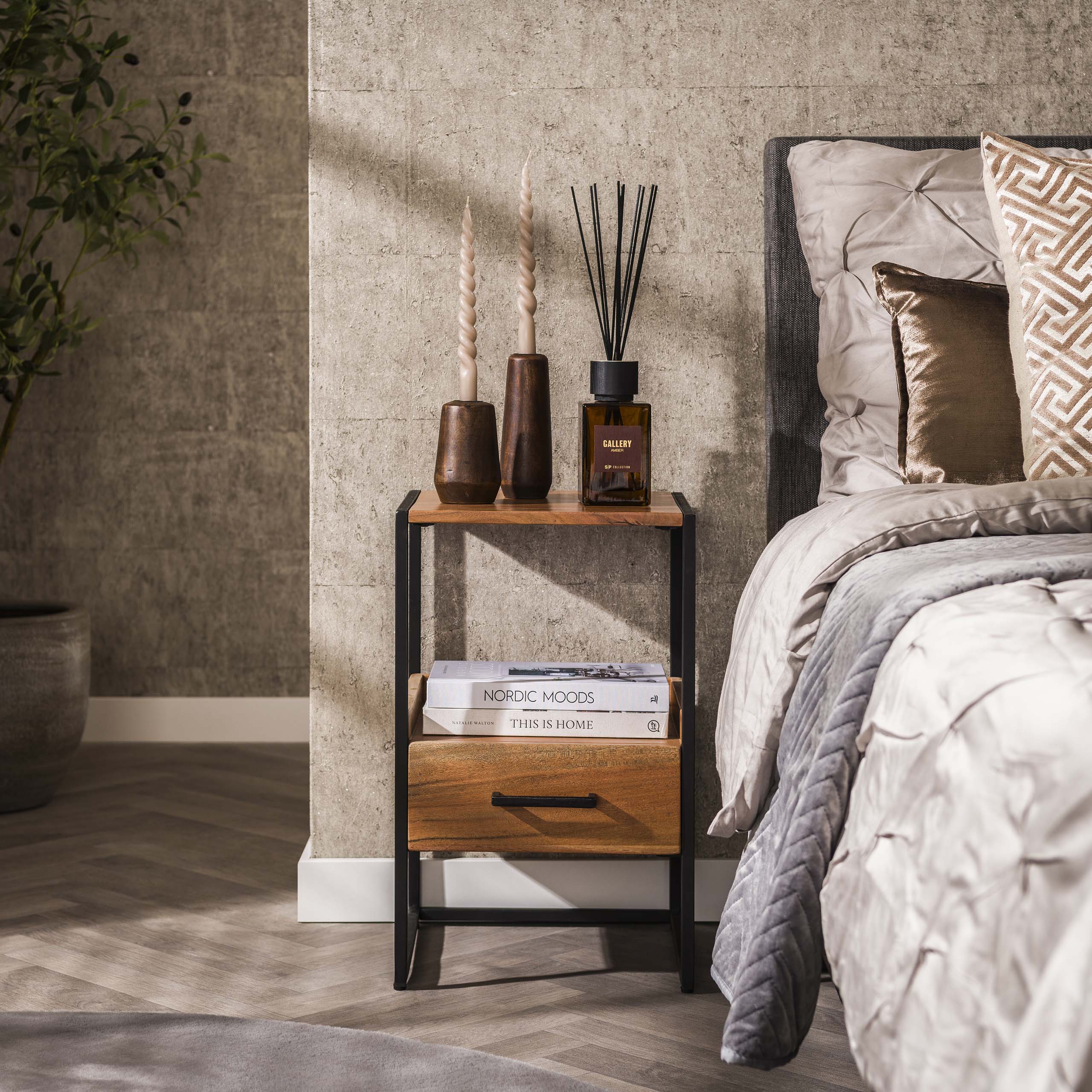 Nachtkastje Niche XS 1 lade / Massief acacia – afbeelding 1