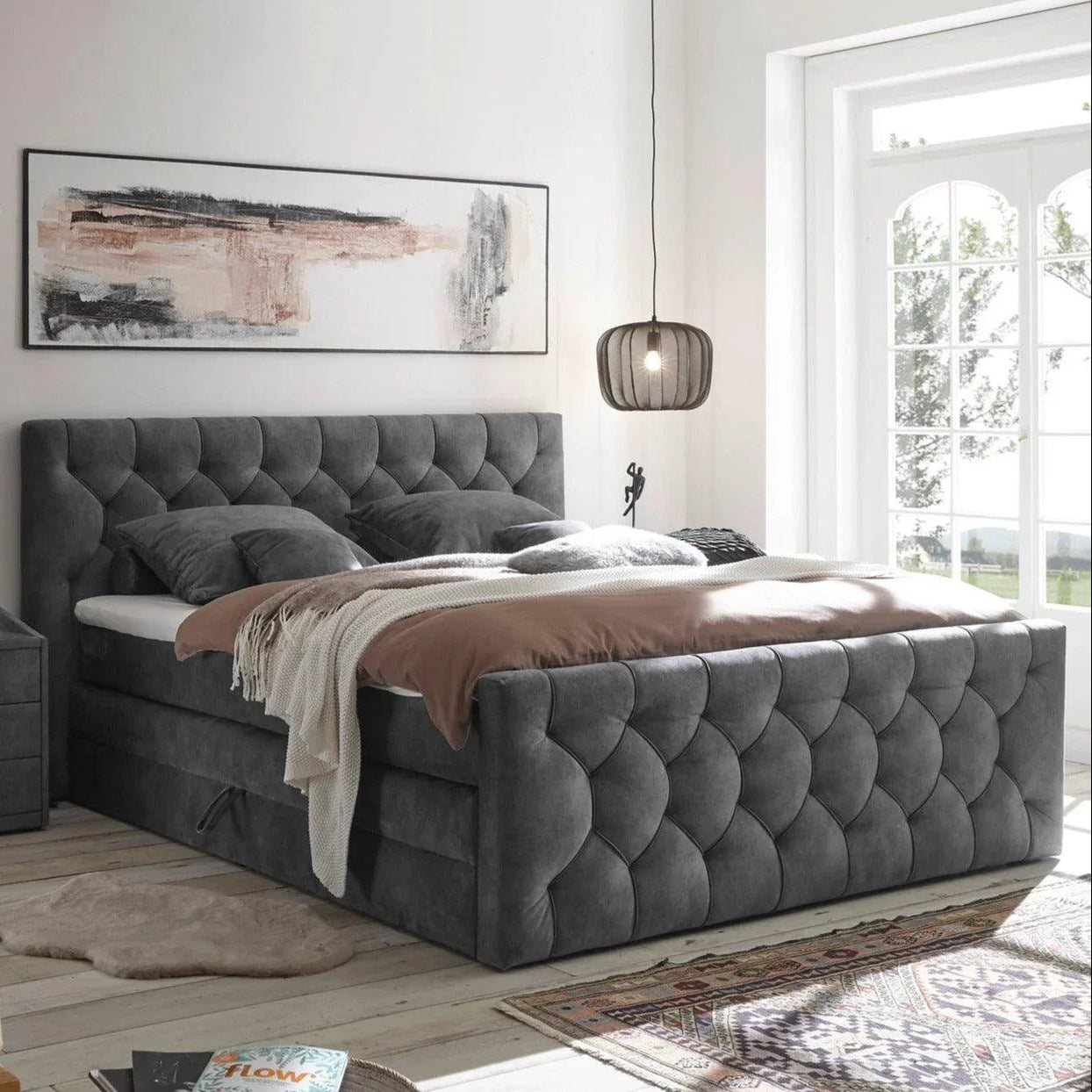 Boxspring Royal Field - Zwarte velvet - Boxspring - Meubelen Robbrecht