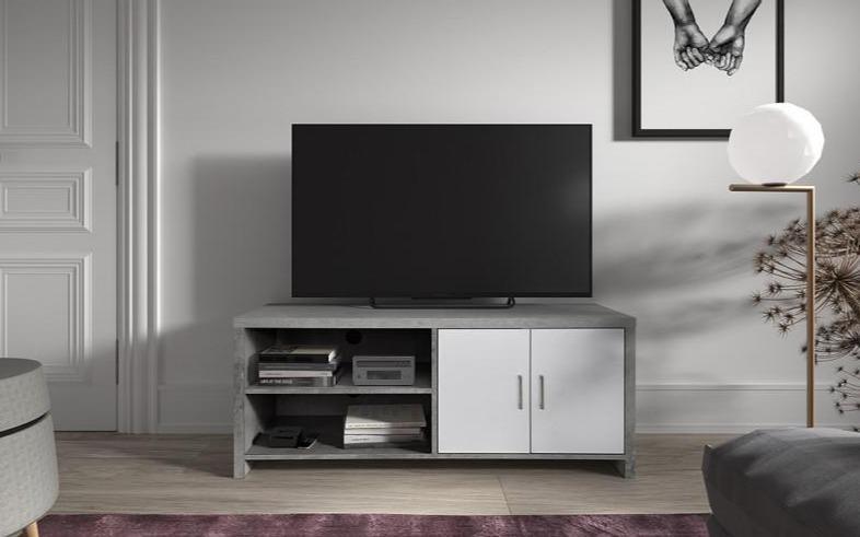 Tv-meubel 2 deuren in kleur beton/wit - TV-meubel - Meubelen Robbrecht